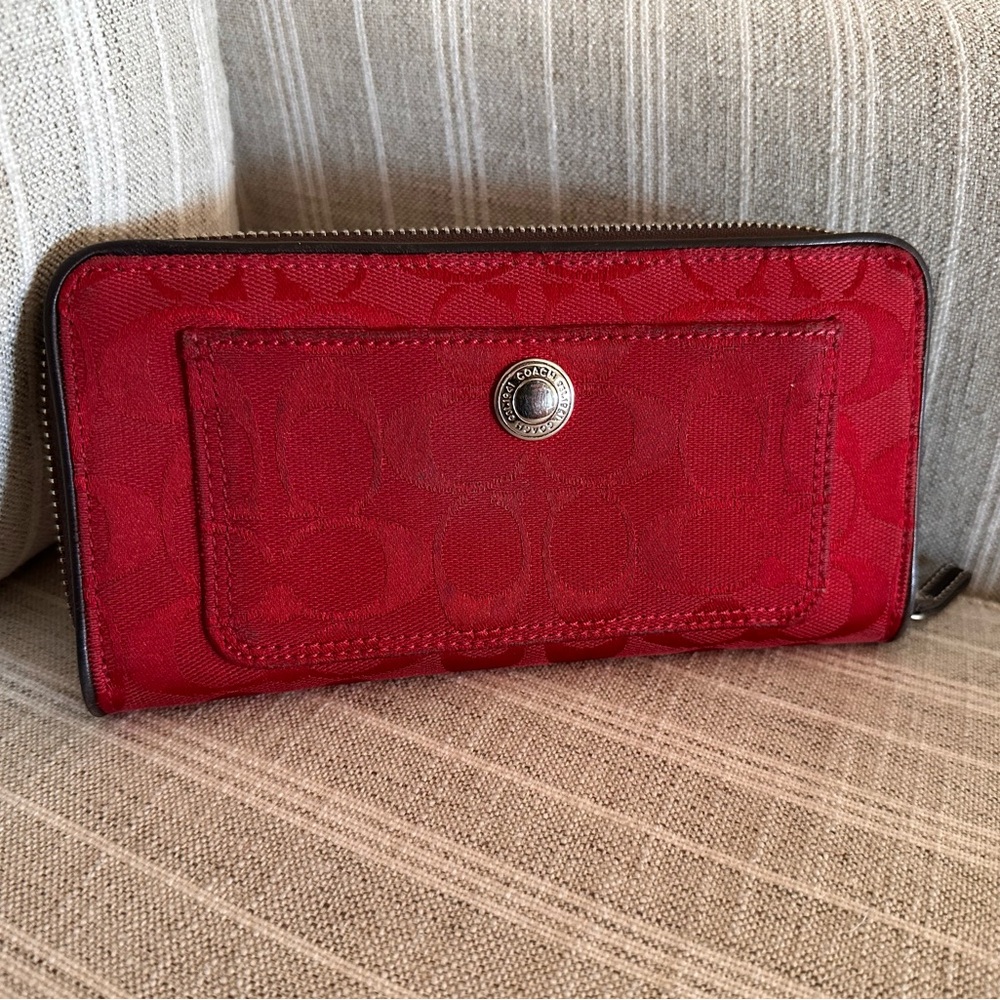 Coach Signature Red Zip Wallet